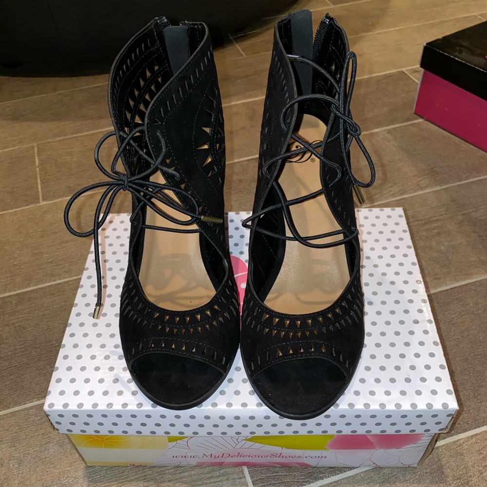 Black Lace-Up Heels